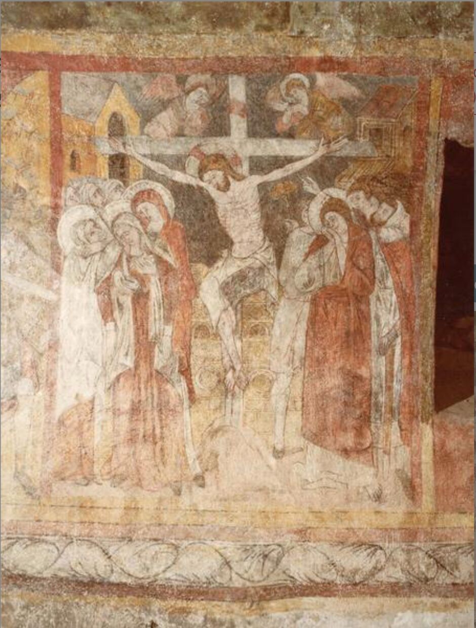 Lavaudieu XIVe Décor historié de Lavaudieu en Haute Loire, scène de la Crucifixion